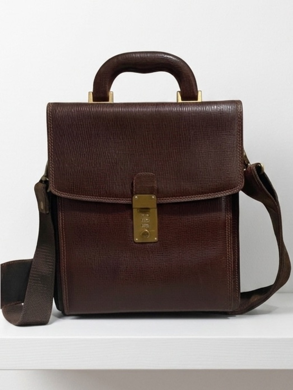 Vintage Bally Leather Lock Briefcase Crossbody Bag Circa Late 60s Early 70s